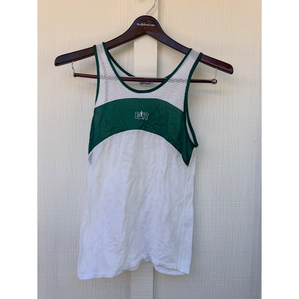 Vintage Bill Rodgers Running Singlet Mesh Tank Top White Green Men Small BR Logo